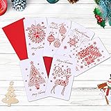 Herbst 6 Stück Weihnachtskarten Set, Kunstpostkarten Weihnachten Vintage Rote Durchbrochene Postkarte Weihnachtskarten mit Umschlag Geschenkkärtchen Weihnachten Karten für Einladungen/Danke/Segen