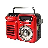 XINGSEB Kurbelradio mit Bluetooth, Nostalgie Retro Radio mit 2000mAh Wiederaufladbare Batterie, SOS-Alarm, Unterstützt TF/Aux und Bluetooth-Funktion (Color : Red)