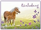 Sophies Kartenwelt 12 Pferde Einladungskarten Kindergeburtstag / Geburtstagseinladungen Mädchen Kinder / Einladungen Einhorn Blumen Pferdeparty