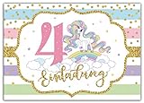 Junaversum 12 Einladungskarten zum 4. Kindergeburtstag Mädchen Einhorn Regenbogen Einladungen vierte Geburtstag