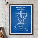 Wandbild Bild Kaffeekanne Patent poster & Kunstdrucke Bialetti Moka Poster Kaffee Blaupause Bilder Bild Leinwand Bilder Wandkunst Dekor 45x65cm x1 Rahmenlos