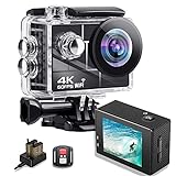 Yadlan Action Cam 4K /60fps WiFi Action Kamera mit 2.0-inch LCD Bildschirm, 40m wasserdichte Unterwasserkamera, 170°Weitwinkel, EIS Anti-Shake 24MP Sportkamera mit 2 Akkus(Size:32G Card)