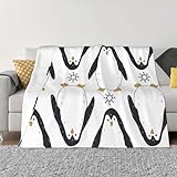 ZORIN Flanell-Fleece-Überwurfdecke, 127,7 x 101,6 cm, niedliche Pinguine und Schneeflocken, 3D-Druck, Komfortdecken für Schlafzimmer, Reisen, Camping, Couch