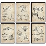 MONOKO® Star Wars Bilder Patent Poster Krieg der Sterne Poster Set - 6er Set ohne Rahmen (Set Starwars, Patent, Vintage, 6 x A4 (21 x 29,7cm))