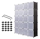 Meerveil Schrank Würfel 180 x 37 x 145 cm, Tragbar, Modular, mit Stange zum Selbermachen, Kleiderschrank, Kombiniert, Platzsparend, Kunststoff, Organizer, Würfel, Garderobenständer, 20 Wü