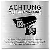 Schild Videoüberwachung (15 x 15 cm klein) inkl. DSGVO Hinweis - Alu Warnschild Kamera Überwachung - ideal zur Kamera Attrappe - Aluminium Schild - Achtung Videoüberwachung für Privatgrundstück