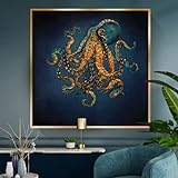 Marine Life Gold Oktopus Leinwand Gemälde Ozean Landschaft Poster Drucke Wandkunst Bilder für Aquarium Zimmer Wohnkultur 50x50cm Rahmenlos