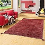 Natur Teppich Bauwolle Kelim Prico Rot in 8 Größen