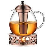glastal 1500ml Bronze Teekanne mit Stövchen Teebereiter Glas und Edelstahl Teewärmer Teekanne Suit