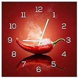 levandeo Wanduhr aus Glas 30x30cm Uhr als Glasbild Küche Gewürze Hot Chili Peperoni Deko Küchenuhr