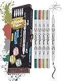 ONLINE Set Calli.Brush Metallic Double-Tip Pens, Pinsel- und Kalligrafie-Spitze, fünf metallic-Farben, Brushpen in Bamboo Etui