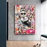 DASHBIG Pop Graffiti Kunst Audrey Hepburn Porträt Kunstdrucke Street Art Promi Poster Leinwand Malerei Wandbilder Wohnzimmer Dekor | 50x70cm Kein Rahmen