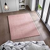 Kurzflor Flachgewebe Teppich für Wohnzimmer, Kinderzimmer und Schlafzimmer Einfarbig Uni Rosa 160x220 cm