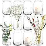 12x Vasen / Windlichter aus Glas im Set je 15cm groß, Tischdeko Kerzenglas Blumenvase Kerzenhalter