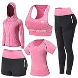 JULY'S SONG Yoga Kleidung Anzug 5er-Set Trainingsanzug Laufbekleidung Gym Fitness Kleidung (Pink, S)