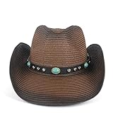 WDBBY Boho Ladies Herrenausschnitt Western Cowboy Hut Damen Sommer Strohhalm Sombrero Sonnenhut (Color : B, Size : 57-58CM)