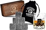 6X Kühlsteine für Whisky & Getränke | Universal | inkl. HOLZBOX | Wiederverwendbare Eiswürfel aus Stein | Specksteine für Drinks Getränke Whiskey Whisky Gin UVM. im Set Set