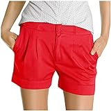2023 Neujahr - Hosen Mode Shorts Chino Pocket Kurze Plissee Hose Damen Plus Size Hose für Frauen Hohe Taille, rot, L