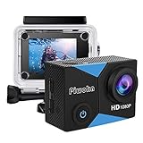 Piwoka Action Cam, Full HD 1080P 12MP Unterwasserkamera wasserdichte 30M Helmkamera 140 °Weitwinkelobjektiv für Beginner mit Zubehör Kits (Schwarz-Blau)