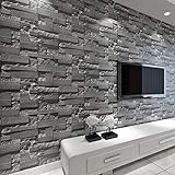 baporee Stein-Tapete des Ziegelstein-3D gestapelt Moderne Wandverkleidung PVC-Rollen-Tapete-Ziegel-Wand-Hintergrund-Tapete grau für Wohnzimmer 5,3㎡ Dunkelgrau