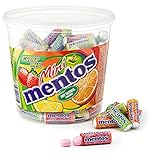 Mentos Mini Fruit Mix Bucket, Eimer mit 120 Mini-Rollen à 5 Frucht-Dragees, Kaubonbons in den Sorten Orange, Erdbeere, Apfel & Zitrone, vegan