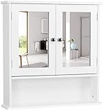 Yaheetech Spiegelschrank, Badschrank, Hängeschrank mit Spiegeltür, Badezimmerspiegel mit Ablagen, 56cmx13cmx58cm, Weiß