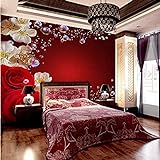 XHXI Blumenwandbild 3D-Foto für Hochzeitszimmer Rote Rose und Pfirsich-Hintergrundbild Wohnzimmer fototapete 3d Tapete effekt Vlies wandbild Schlafzimmer-350cm×256cm