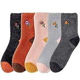 Toyoget Frauen Wintersocken Blume: 5 Paare Mode Frau Gemütliche Damen Gehen Klassische Vintage Crew Socken Slipper Socken Fuzzy Socken