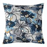 Kissenbezug mit Blumenmuster, 45,7 x 45,7 cm, Gartenblumen, Kissenbezüge für Sofa, Couch, Retro, Blume, Aquarell, dekorativer Kissenbezug für Wohnzimmer, Damen, Herren, Blau/Grau, Botanische Blü