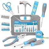 Hi-Spec Heim DIY Werkzeugkoffer gefüllt 42tlg. Kleiner Werkzeugkoffer gefüllt mit Blauen Werkzeugen und 2-in-1-Schraubendreher-Bit-Griff für Rep