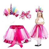 Zsroot Mädchen Prinzessin Kleid Einhorn Kostüm Tutu Rock Pink Cosplay Kostüme mit Einhorn Haarreif und Bowknot Haarreif für Kinder Geburtstag Party Ankleiden Karneval Cosplay ( 2-10 Jahre )
