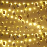 LED Fotoclips Lichterkette für Zimmer Deko, 10M 100LED Lichterkette mit 50 Klammern für Fotos Lichterkette Wand Batteriebetriebene Lichterkette Bilder für Wohnzimmer Hochzeiten Fotonotizen Artwork