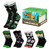 Minecraft Socken Kinder, Creeper Kinder Socken Set, Socken für Jungen (Schwarz/Mehrfarbig, 37-40)