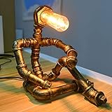 PIPRE Vintage Industrial Tischlampe Steampunk Roboter Schreibtischlampe Rustikale Wasserrohr Schreibtischlampe(Ohne Glühbirne)
