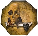 Day of The Dead Schirm mit Totenkopf-Messer, 3 Falten, automatisches Öffnen und Schließen