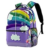 Magischer Regenbogen-Cartoon-Einhorn-Wolken, lässiger Outdoor-Rucksack mit verstellbarem Riemen für Damen, Männer, Mädchen, Jungen, Computer-Rucksack, blau, Multi-8