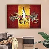 JCIYCX Wanddeko Abstrakte afrikanische Frau Bild auf Leinwand Poster & kunstdrucke skandinavische Gemälde Wandbild Wohnzimmer Wohnkultur 50x70cm x1 Rahmenlos