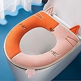 YOKIOU WC-Sitzbezug für Badezimmer, süße Katze, weicher, dicker, waschbarer Stoff, WC-Sitzbezug mit Reißverschluss, 4 Stück