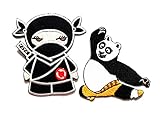 Nipitshop Aufnäher, 2 Stück, Motiv: Panda, Ninja, Shinobi, Söldner, Kung Fu, japanische Kampfkunst, bestickte Applikation zum Aufbügeln für Kleidung, Rucksäcke, T-Shirts, Jeans, Röcke, Schal, Mütze