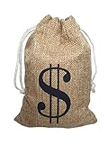 Geldsack klein mit Dollarzeichen 14×10 cm für Geldgeschenke Jutesäckchen Verpackung Dollar Geld Bankräuber Kordelzug (1)