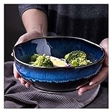 Torsjun Reis-Dessert-Getreide-Schüsseln 2-teiliges Steinzeug-Weinlese-Look-Keramik-Blaue große Servierschüssel, Suppe/Mixing/Obst/Nudel/Ramen-China-Schüssel