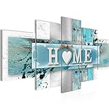 Runa Art - Bilder Home Herz 200 x 100 cm 5 Teilig XXL Wanddekoration Design Blau Grau 504551a