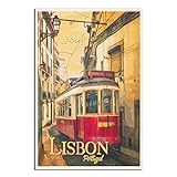 Vintage-Reise-Poster Lissabon Portugal Straßenbahn, Leinwand-Kunst, Poster, Geschenk, Wanddekoration, Kunst, Gemälde, Poster, modern, Familie, Büro, Schlafzimmer, dekorative Poster