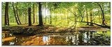 ARTLAND Glasbilder Wandbild Glas Bild einteilig 125x50 cm Querformat Wald Natur Landschaft Bäume Bach Sonne Frühling T9IO
