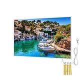 Bringer Bild Infrarotheizung mit Rahmen - Bildheizung mit UV Druck - 100x60x1,8cm - Hafenblick, Mallorca