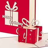 3D Geburtstagskarte - Rotes Geschenkpaket - Pop up Karte, Glückwunschkarte Geburtstag, Grußkarte, Geschenkkarte als Gutschein oder für Geldgeschenk, Happy Birthday Card, Geburtstagskarten