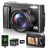 Digitalkamera 4K, 48MP 16X Autofokus Digitalzoom Fotokamera, 3 Zoll 180° Flip LCD Screen HD Kompakte Vlog Kamera mit Ladestation, 2 * 800 mAh Akkus, 32GB Karte für Anfänger,
