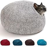 ecocasa Katzenhöhle Katzenbett Katzenhaus XL – auch für große Katzen – außen robust & innen kuschelig weich – 5 Farben – feinste Wolle – Hellgrau