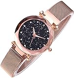 Damen-Armbanduhr, Sternenhimmel, modische Elegante Damen-Quarz-Armbanduhr mit dünnem magnetischem Armband, aus Stahl und Armband, Damen, Gold + Armband…