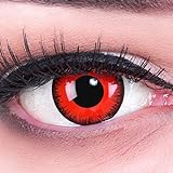 Farbige Funnylens rote Crazy Fun rote Kontaktlinsen Red Lunatic perfekt zu Fasching, Karneval und Halloween, Vampir, Demon Blut rot mit Behälter Topqualität zu Karneval und Halloween